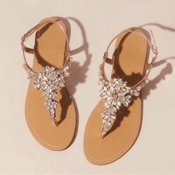 David's Bridal Shoes - David's Bridal Tan Sandals with Clear Crystal Embellishment